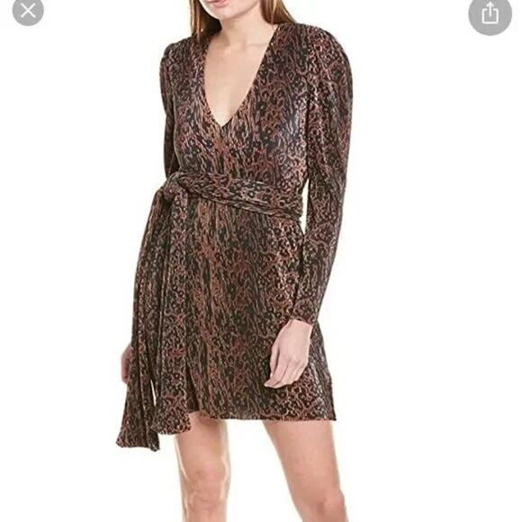Wayf Dresses & Skirts - WAYF $138 Riverside Puff Sleeve Black Brown Animal Print Dress Size XL NO BELT